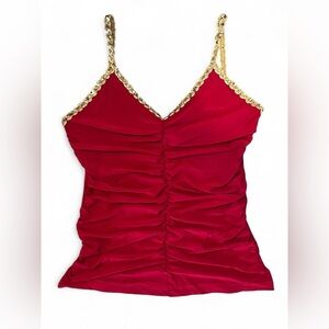 Icon USA Women’s Sequin Ruched Top Size M/L Red & Gold Y2K Deadstock NWOT